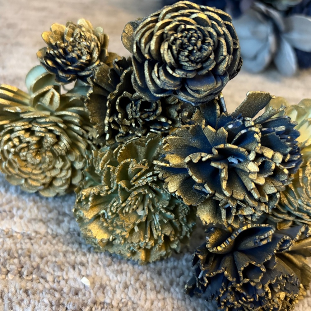 Gold Spray Painted Sola Flowers- 10 in total